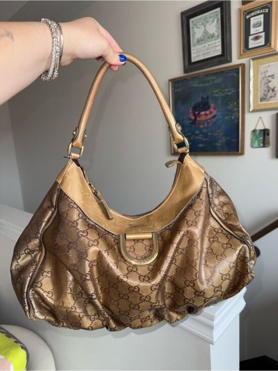 Gucci Handbags - Gucci Metallic Brown GG Logo Hobo Bag
